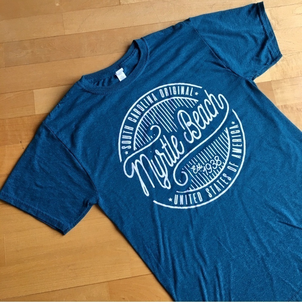 Jerzees Myrtle Beach Graphic Tee Teal Blue Green White Size S
